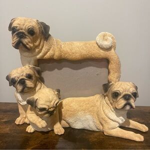 RUSS LIVING STONE 4" x 6" RESIN PUG & PUPPIES DOG FAMILY PICTURE FRAME MEMORIES